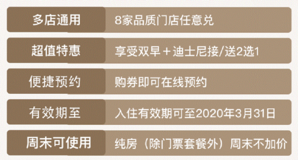 花筑酒店 迪士尼附近8店1晚通兑房券 可增订迪士尼门票套餐