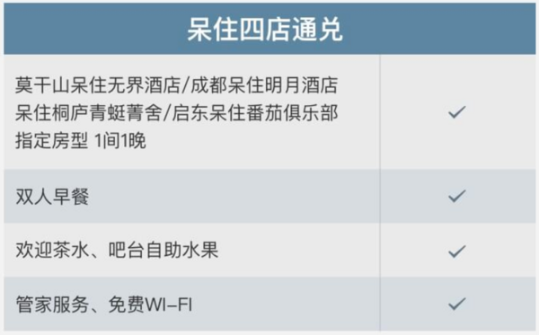 莫干山/成都/桐庐/启东 呆住酒店4店1晚 通兑房券