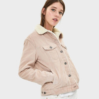 Bershka 06229777990 女士人造羊羔毛灯芯绒外套