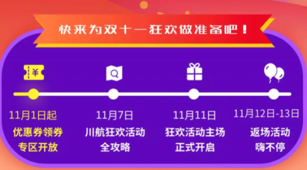 川航双11预热！先领券防身！ 最高减200元