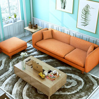 贝坦达 布艺沙发小户型组合现代简约可拆洗双人三人整装客厅店铺北欧沙发 亮橙色 三人位2.1m