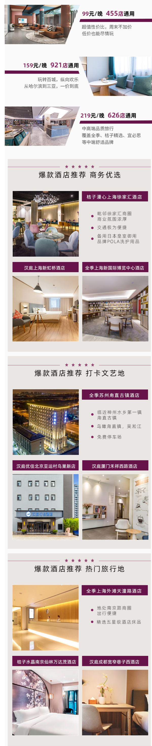 华住全国2000+店1晚通用房券(汉庭/全季/桔子/宜必思/海友/星程/怡莱等)