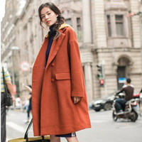 INMAN 茵曼 女士连帽羊毛混纺大衣