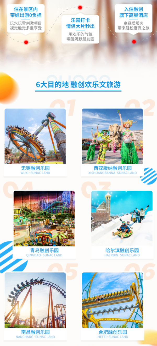 融创高星酒店 全国6城多店1晚 通兑房券 含房+乐园门票