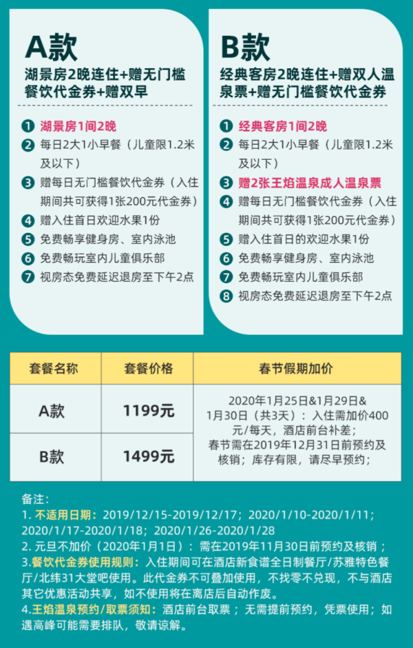 苏州苏州湾艾美酒店2晚套餐 含早餐+温泉+餐券