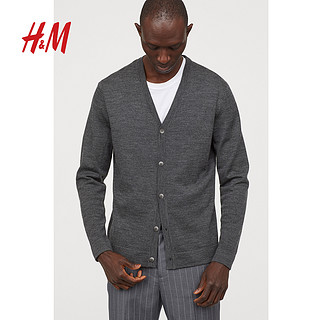 H&M 0515136 男装针织衫羊毛开衫 黑色 L