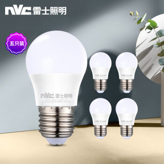 雷士（NVC）LED灯泡球泡 3瓦E27大螺口 光源节能灯 白光6500K 5只装 *3件
