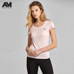 ANDREWMARC2019夏季新品女士短袖T恤圆领印花简约打底衫T恤上衣