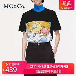 MOCO2019秋季新品纯棉圆领美少女印花T恤MAI3TEE010 摩安珂