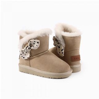 OZWEAR UGG 儿童羊毛波点蝴蝶结雪地靴 栗色