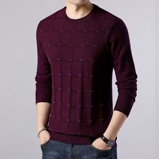 罗蒙（ROMON）长袖羊毛衫纯羊毛男装时尚休闲男士新款 紫红 L
