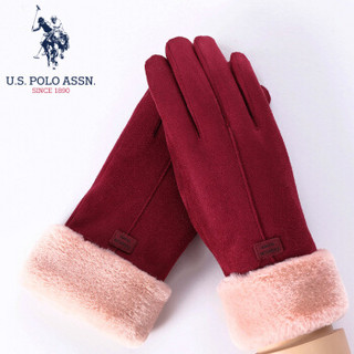 U.S.POLO ASSN.手套女冬秋冬季保暖防风防寒户外骑行摩托车开车滑雪分指加厚绒触屏女士手套 5094023110 枣红