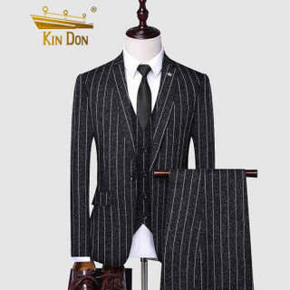 金盾（KIN DON）西服套装 商务男士休闲小西装马甲西裤结婚礼服三件套QT815A-1823黑色2XL