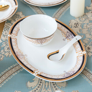 瓷魂 餐具套装56头陶瓷欧式碗碟套装盘子碗筷套装 金色维也