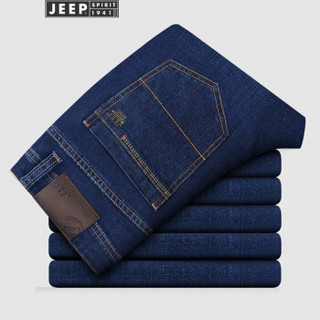 吉普(JEEP)牛仔裤男2019秋季新品男装宽松直筒商务休闲微弹牛仔裤简约纯色牛仔长裤男W-J8039C 蓝色 32