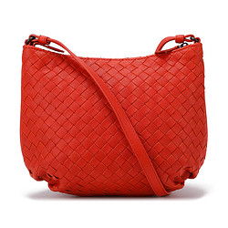 Bottega Veneta/葆蝶家  女士橘色牛皮漆皮编织单肩斜跨包