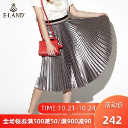 ELAND韩国衣恋女装亮面百褶飘逸松紧腰中长款半身裙EEWH73701N