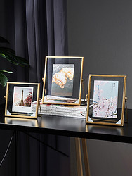 北欧金属相框摆台4寸6寸7寸创意植物标本画框简约玻璃照片框