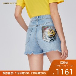Miss Sixty × emoji™系列2019新款亮片浅色牛仔短裤女