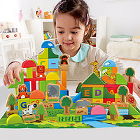 Hape100粒森林动物积木1-6岁益智木制玩具儿童拼装桶装男孩女孩玩具