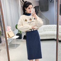 BANDALY 2019秋冬季新品女装套装女时尚加绒加厚卫衣搭针织半身裙子两件套 zx1416-8210 米白色套装 XL