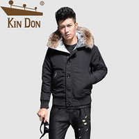 金盾（KIN DON）羽绒服 男2019冬季新款休闲百搭韩版潮流连帽加厚保暖连帽毛领外套 QT2009-8758 黑色 2XL