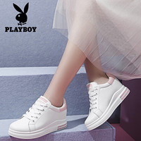 花花公子（PLAYBOY）休闲运动女鞋 韩版简约百搭学生鞋厚底轻便舒适内增高鞋 1453 白粉 40