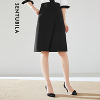尚都比拉纯色不规则半身裙女2019女装新品时尚通勤A字裙 193Q1426379 黑色 XL