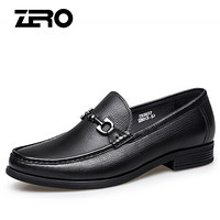零度(ZERO)男士头层牛皮压花套脚舒适低跟经典商务正装鞋子 Z93937 黑色 44码