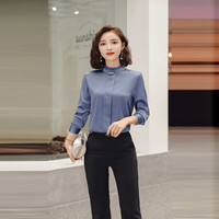 米兰茵（MILANYIN）女装2019秋款新款衬衫女工作服正装职业修身衬衣女装NYml199 灰色衬衫 L