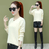 Markentsee 2019秋季新品针织衫女装v领长袖宽松套头上衣秋装洋气打底毛衣显瘦修身 HZ1023-9961 米白 M