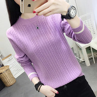 Markentsee 2019秋装新品针织衫女装慵懒风麻花毛衣套头宽松韩版学生内搭打底衫外套潮 yw2D876 紫色 M