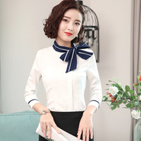 米兰茵（MILANYIN）女装 2019新款秋季衬衫女工作服正装职业修身衬衣女装OL NYml164 蓝色丝巾衬衫 XL