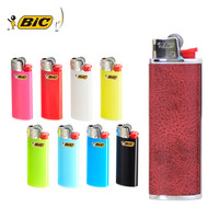 比克(BIC)J3复古PU革打火机套(暗红)+ J3混色打火机礼盒(8支)