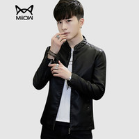 猫人(MiiOW)皮衣男士潮流机车皮衣时尚百搭帅气立领PU皮夹克外套A428-1-PY02黑色2XL