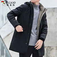 啄木鸟（TUCANO）羽绒服男加厚中长款2019冬季新品男士可拆卸连帽休闲保暖外套男装上衣 黑色 4XL