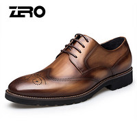 零度(ZERO)男士头层牛皮柔软舒适耐折布洛克商务时尚正装鞋子 Z93932 棕色 44码