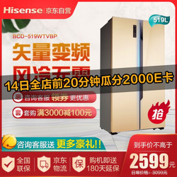 海信（Hisense）519升对开门双开门冰箱变频无霜家用大容量电冰箱 BCD-519WTVBP