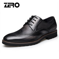 零度(ZERO)男士头层牛皮柔软舒适耐折布洛克商务时尚正装鞋子 Z93932 深灰 38码