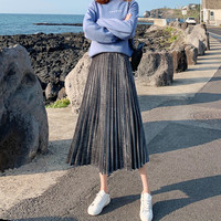 AUDDE 2019秋季新款女装新品半身裙女百褶半身裙子女中长款韩版a字高腰ins超火 HCYYY772 灰色 L