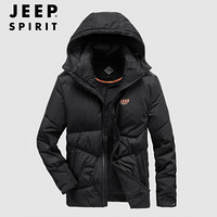 吉普JEEP 羽绒服男装2019秋冬季新品连帽鸭绒外套休闲加厚加绒保暖外套男 LST7375 黑色 M