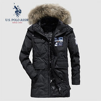 U.S. POLO ASSN. 羽绒服 2019秋冬季新品加厚中长款宽松可拆卸帽子外套保暖大衣男装 6194117030 黑色 L