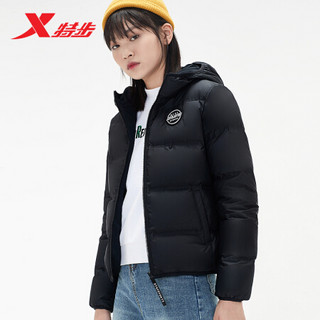 XTEP 特步 羽绒服女冬季新款连帽保暖外套短款时尚潮流纯色运动上衣881428199132 黑 S