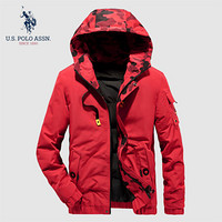 U.S.POLO ASSN. 羽绒服男 2019新品冬季保暖加厚连帽外套宽松加绒男士防寒休闲上衣服 6194117009 红色 L