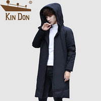 金盾（KIN DON）羽绒服 男2019冬季新款休闲百搭韩版潮流连帽长款加绒厚款外套 A037-YR007 黑色 3XL