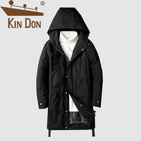 金盾（KIN DON）羽绒服 男2019冬季新款休闲百搭韩版连帽纯色加厚保暖长款外套 D220-18011 黑色 M