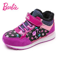 芭比 BARBIE 童鞋 冬季新款女童运动鞋 保暖加绒二棉鞋子 卡通公主学生鞋 1998 紫色/黑色 32码
