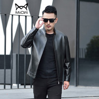 猫人(MiiOW)绵羊皮衣 男士潮流纯色绵羊皮夹克外套5017-1527黑色4XL