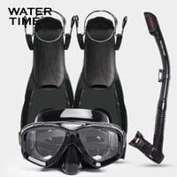 WATERTIME 浮潜三宝装备自由潜水镜护鼻防呛水呼吸管器套装游泳脚蹼装备 黑色 M码(39-43码)
