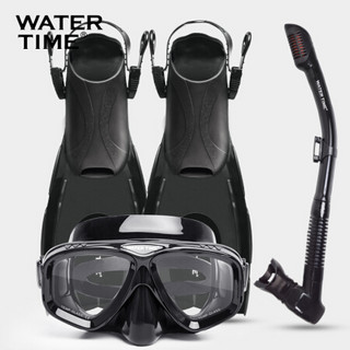 WATERTIME 浮潜三宝装备自由潜水镜护鼻防呛水呼吸管器套装游泳脚蹼装备 黑色 M码（39-43码） *2件